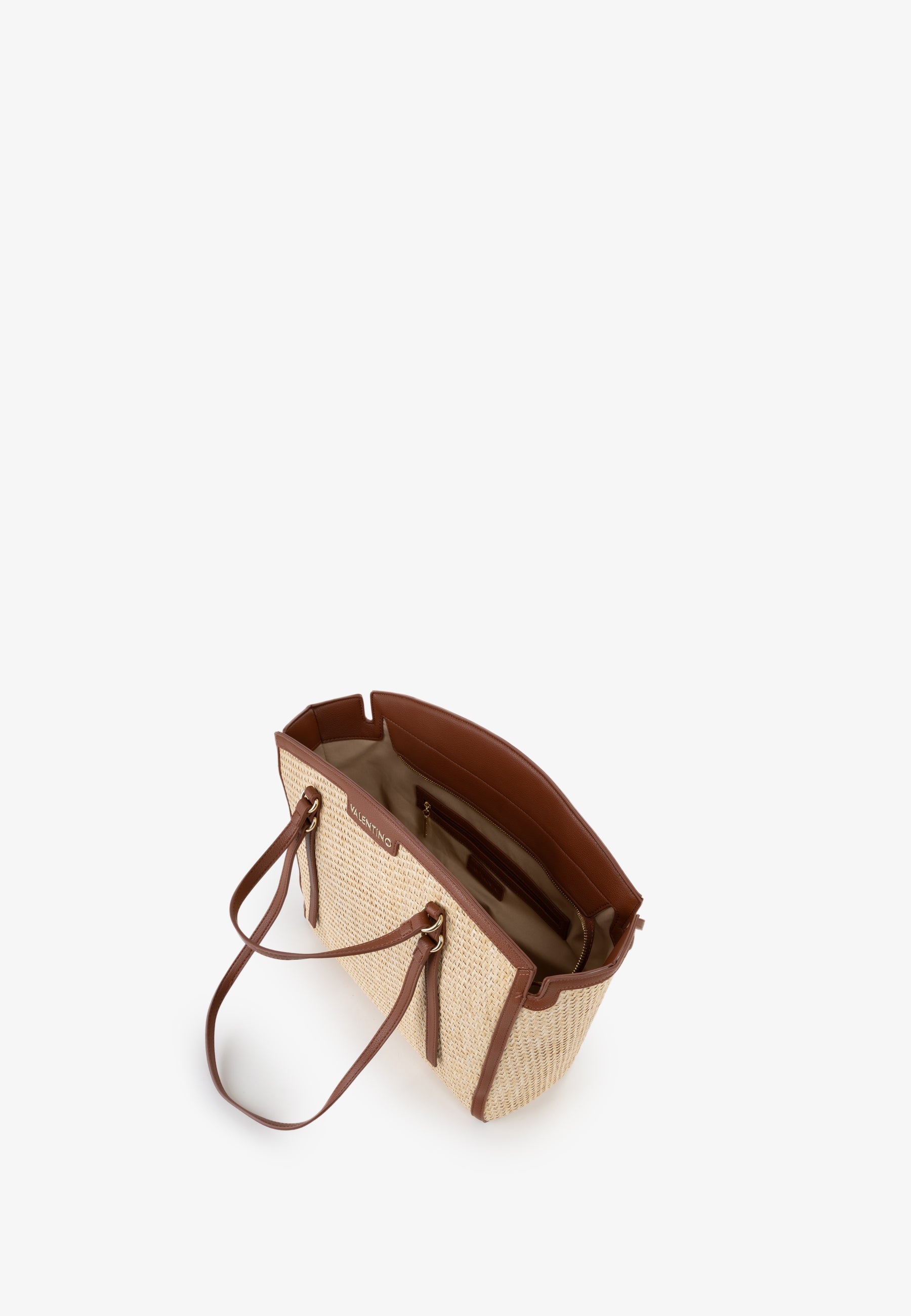 Borsa shopping donna Mario Valentino effetto rafia con doppi manici e profili a contrasto Cuoio TU | Giò Fashion