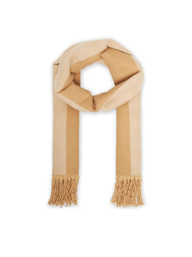Sciarpa Guess con frange e logo tono su tono Beige TU | Giò Fashion