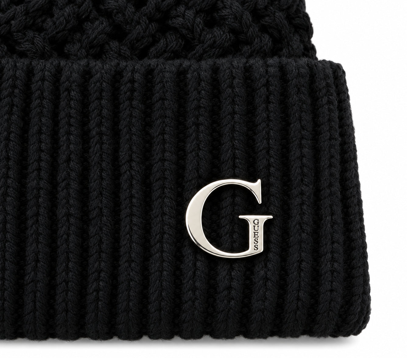 Berretto Donna Nero Lavorato a Maglia con Logo Laterale