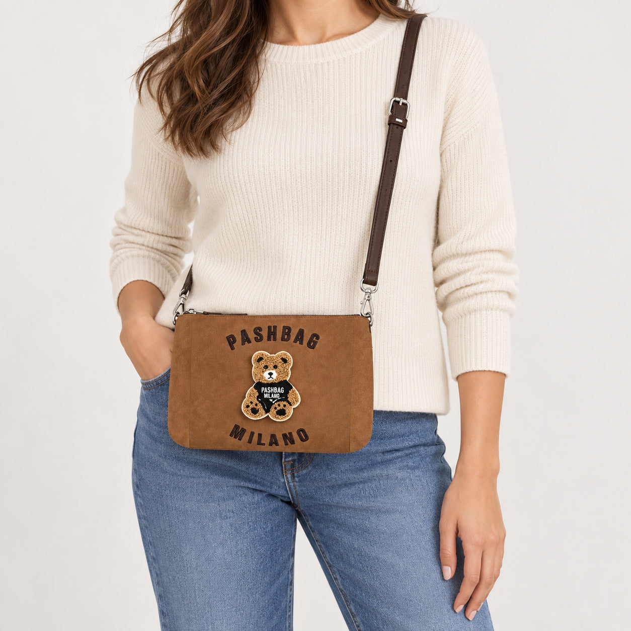 PashBag Borsa a Tracolla Compatta con Orsetto Ricamato