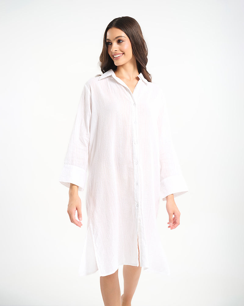 Ble Resort Collection Camicia Lunga con Lurex con Ricamo sul Retro