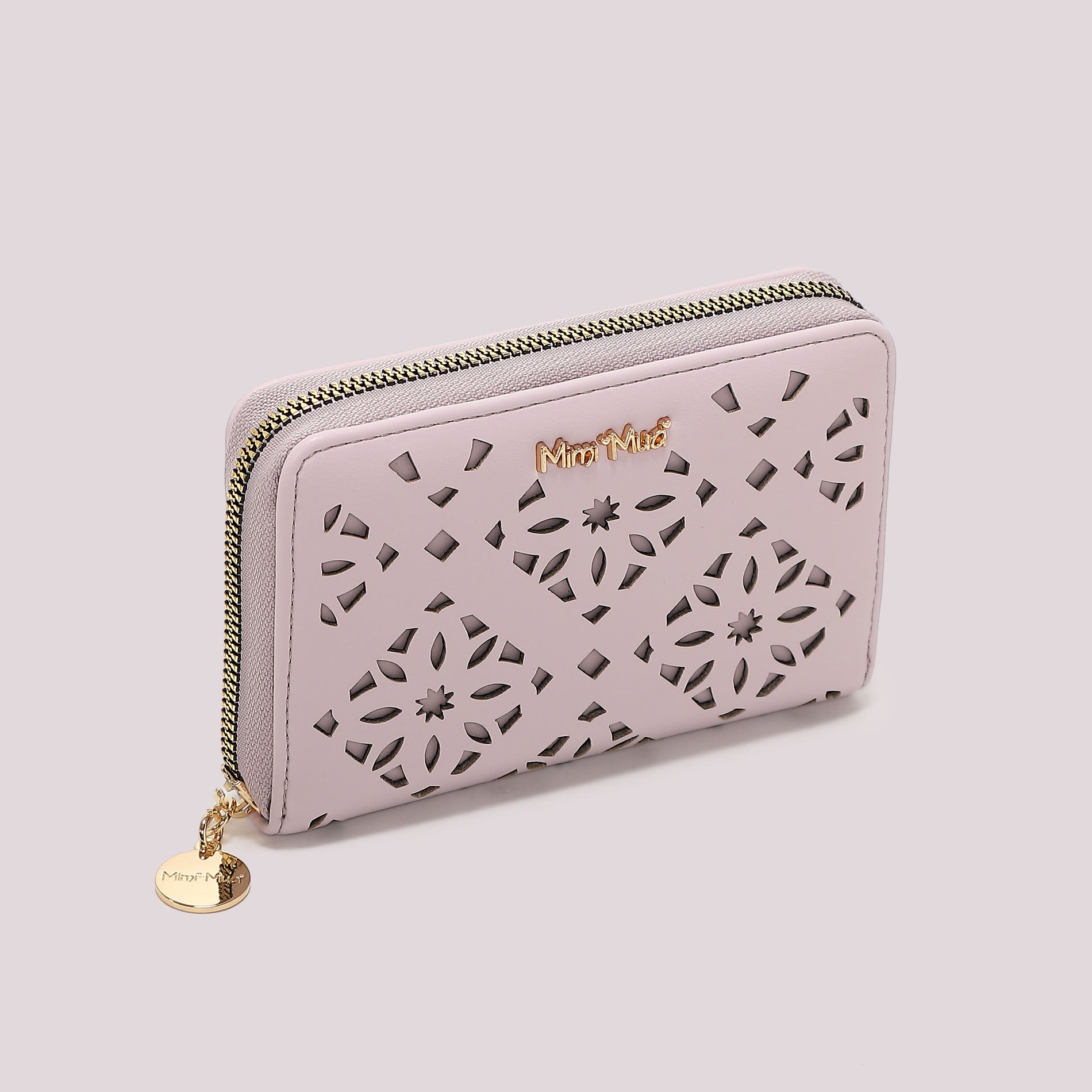 Portafoglio donna Mimi Mua zip around traforato con design decorativo elegante Lilla TU | Giò Fashion