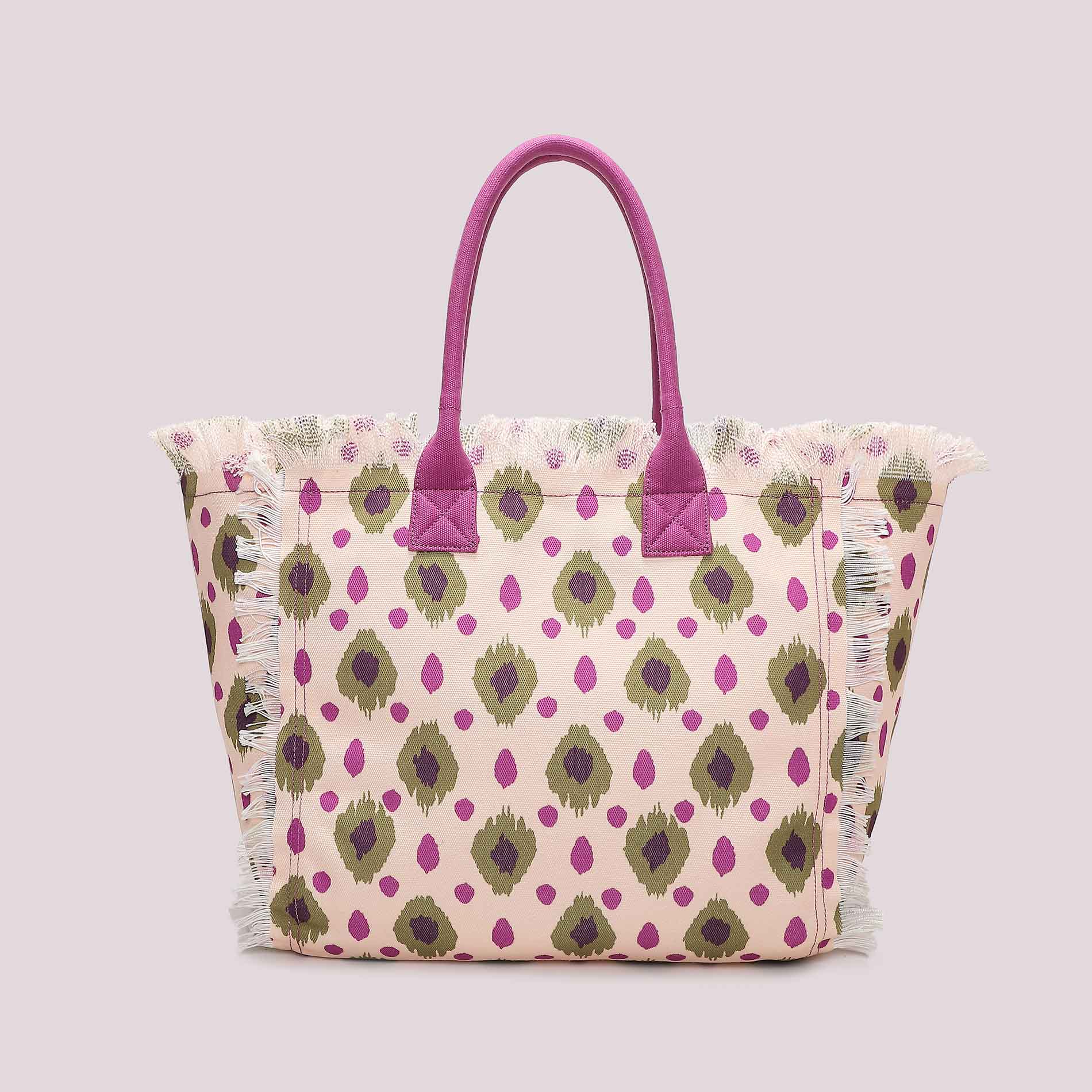 Borsa shopping donna Mimi Mua Firenze in tessuto con stampa e frange laterali BEIGE/VERDE MILITARE TU | Giò Fashion