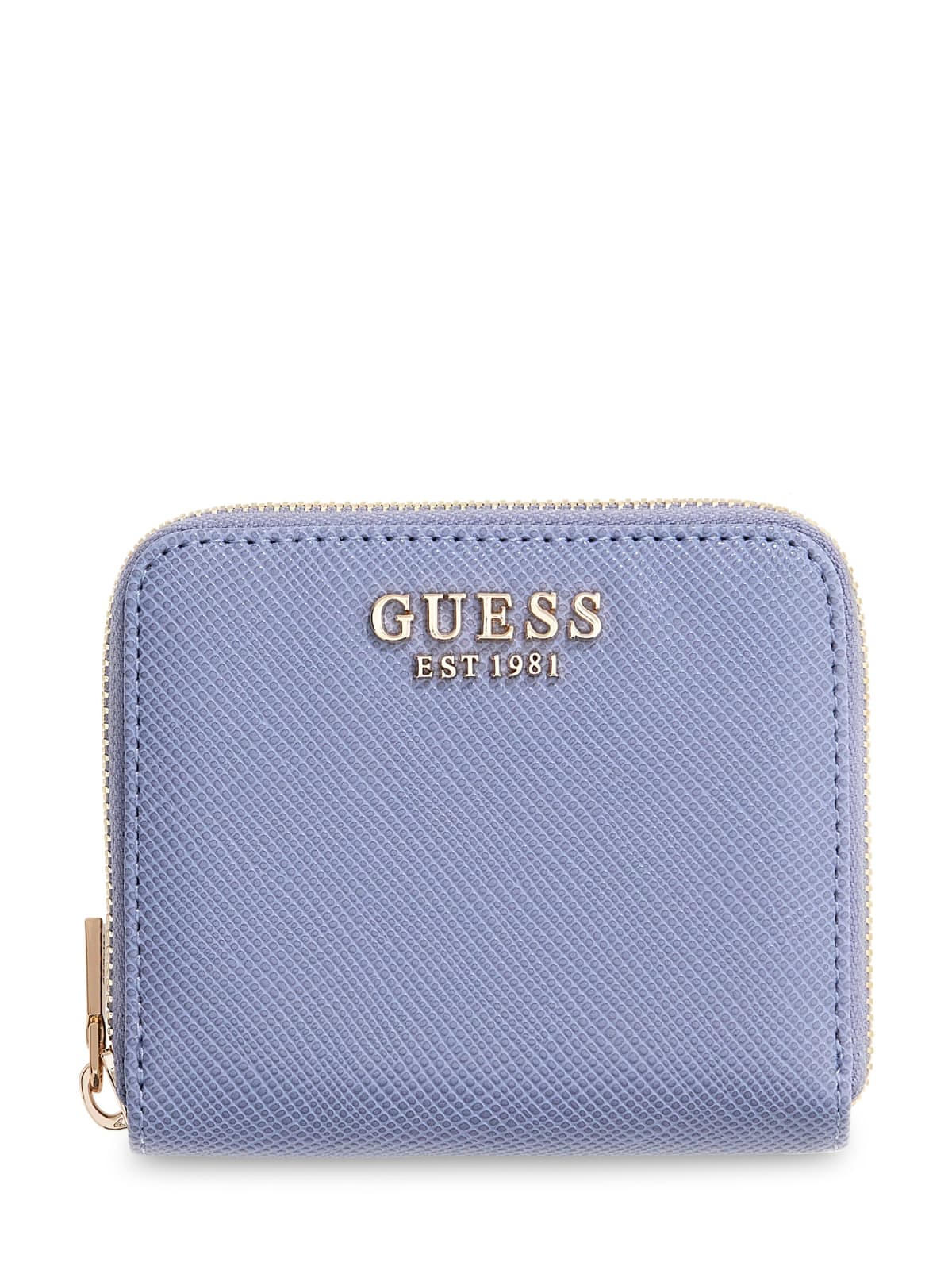 Portafoglio Guess donna con zip logo frontale e texture BLU GRIGIO TU | Giò Fashion