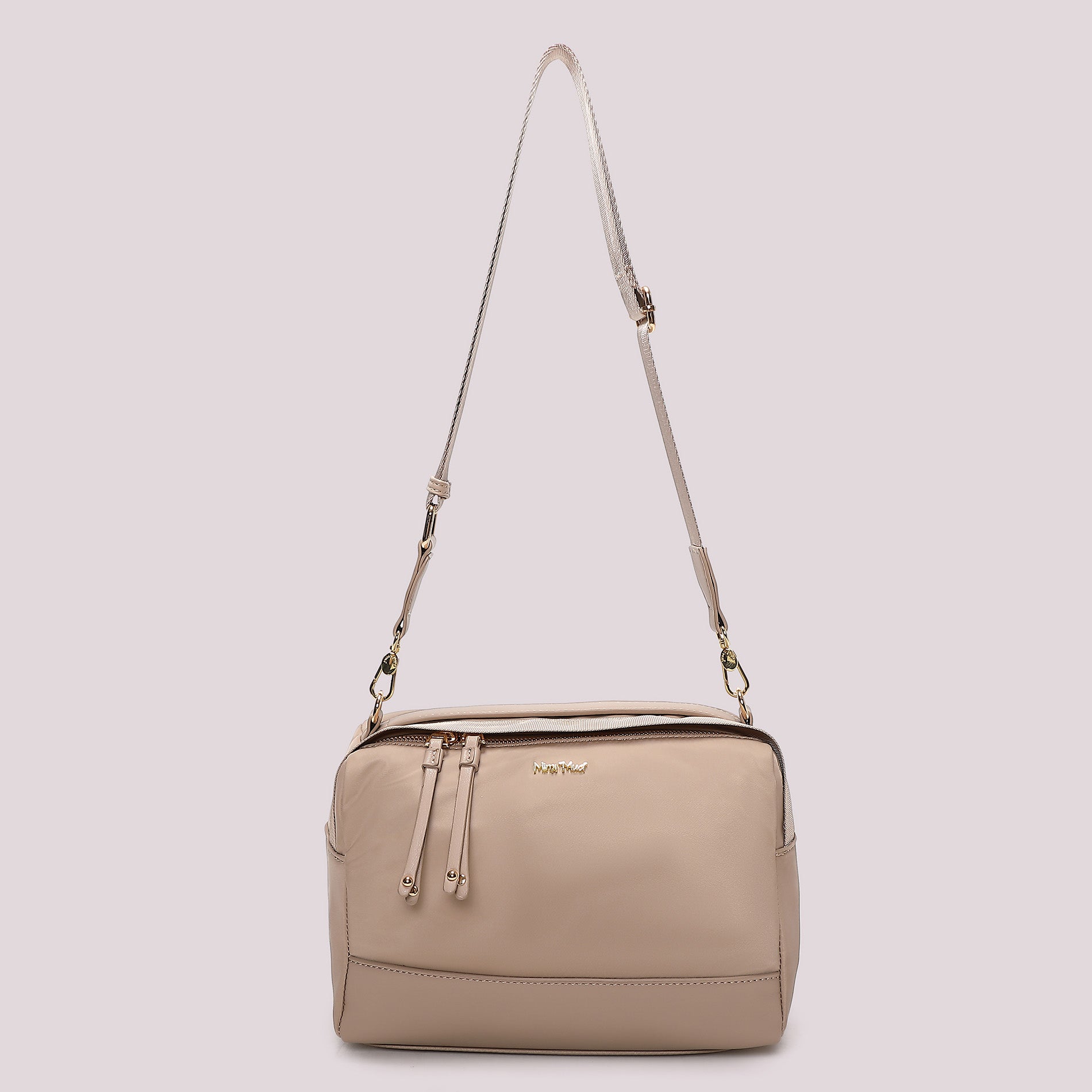 Borsa a tracolla Mimi Mua donna con doppia zip e design minimal elegante TAUPE TU | Giò Fashion