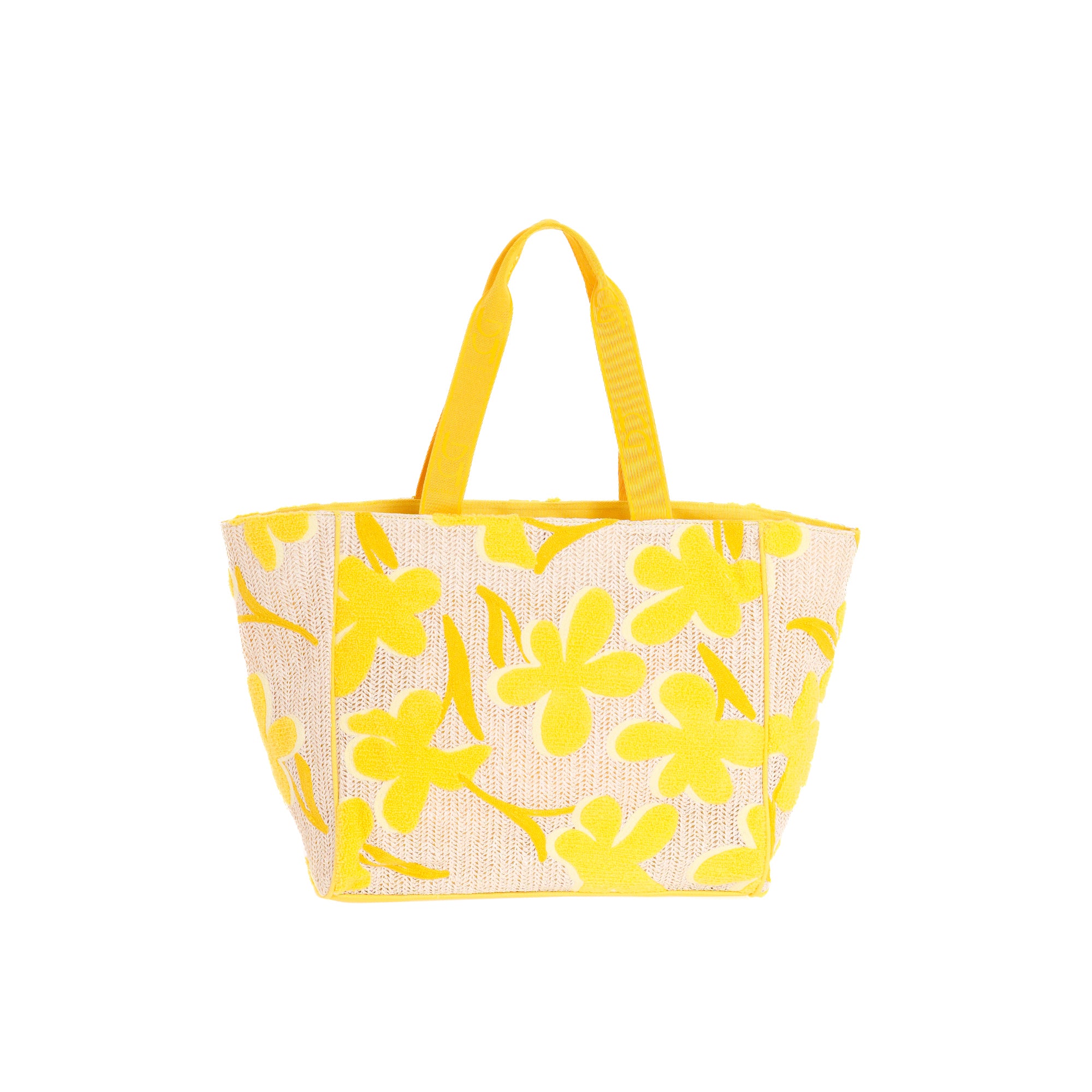 Borsa shopping Byblos donna in tessuto con fantasia floreale e manici a spalla Giallo TU | Giò Fashion