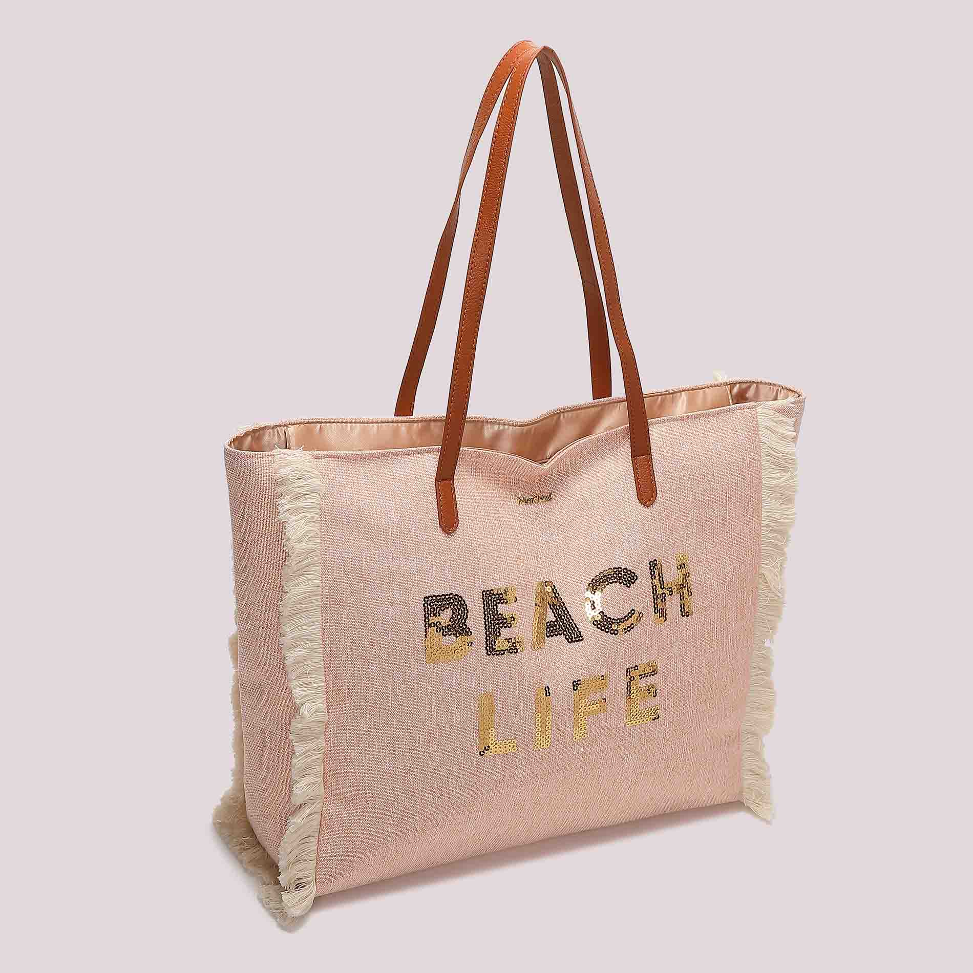 Mimi Mua shopper mare con scritta e paillettes
