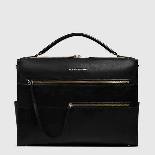 Borsa Piquadro in pelle con scomparto per laptop e doppia tasca frontale Nero TU | Giò Fashion