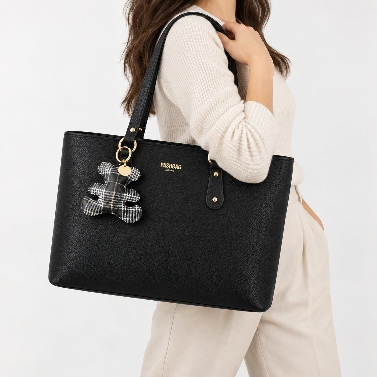 PashBag Borsa Shopper Donna Capiente con Charm Orsetto