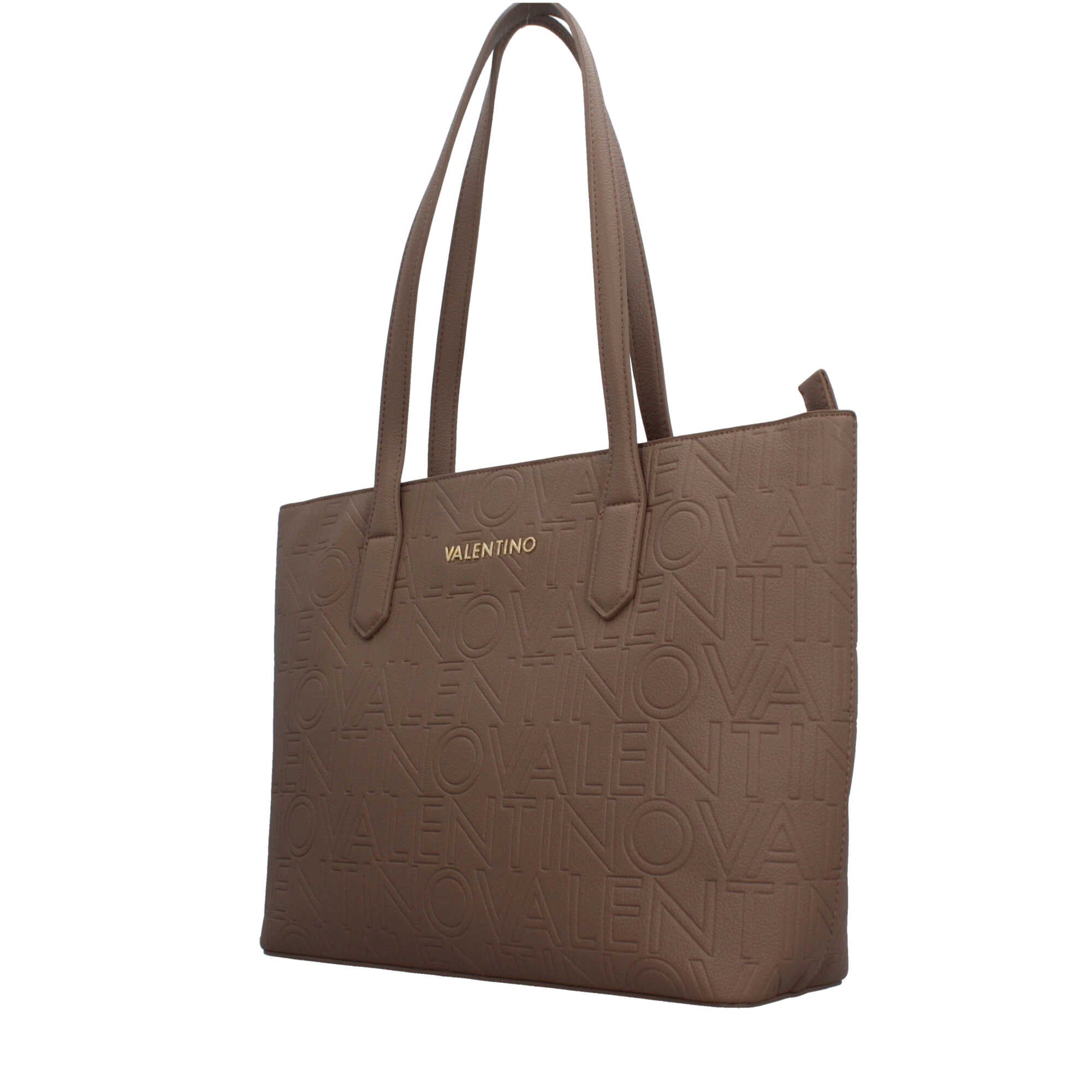 Borsa Valentino shopper con logo in rilievo e manici lunghi Marrone TU | Giò Fashion