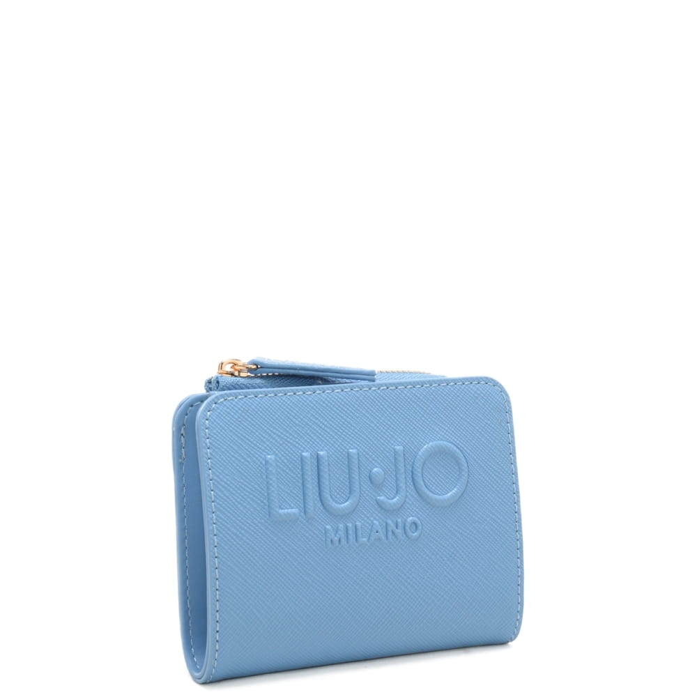 Portafoglio Liu Jo compatto con logo in rilievo e chiusura zip elegante AZZURRO TU | Giò Fashion