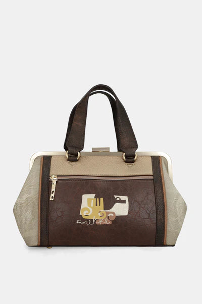Borsa a mano Anekke con tracolla removibile design illustrato frontale Beige TU | Giò Fashion