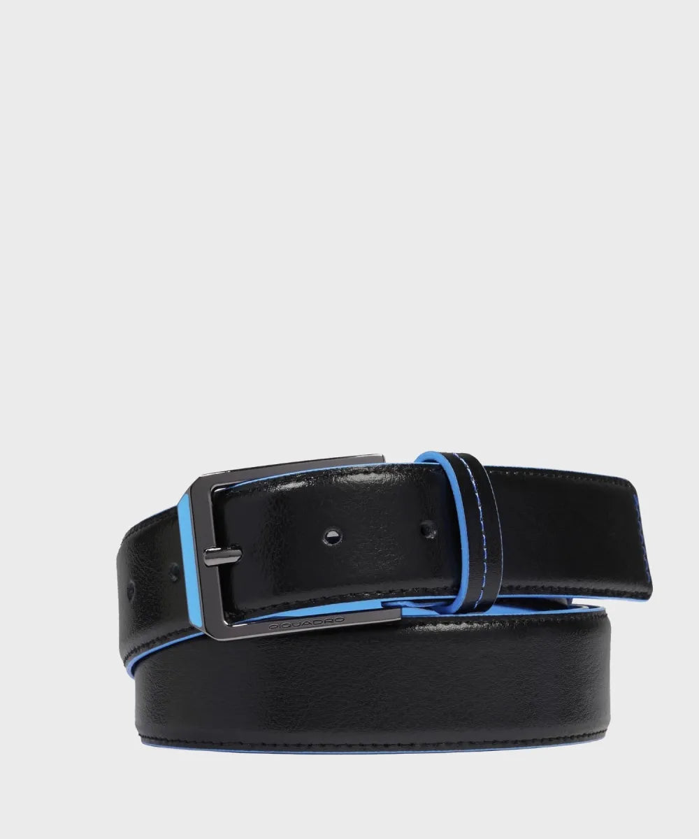 Cintura Piquadro in pelle con fibbia classica e cuciture a contrasto