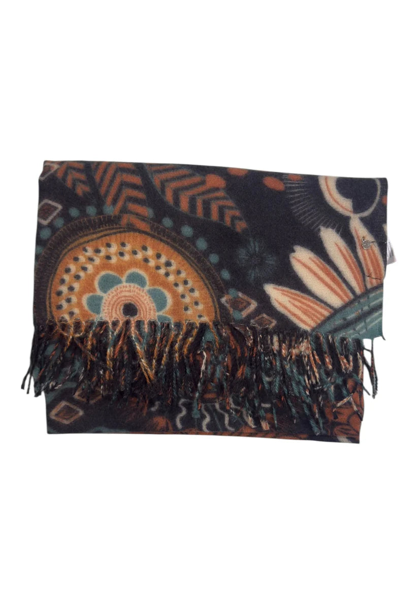 Sciarpa Y Not con frange e fantasia etnica