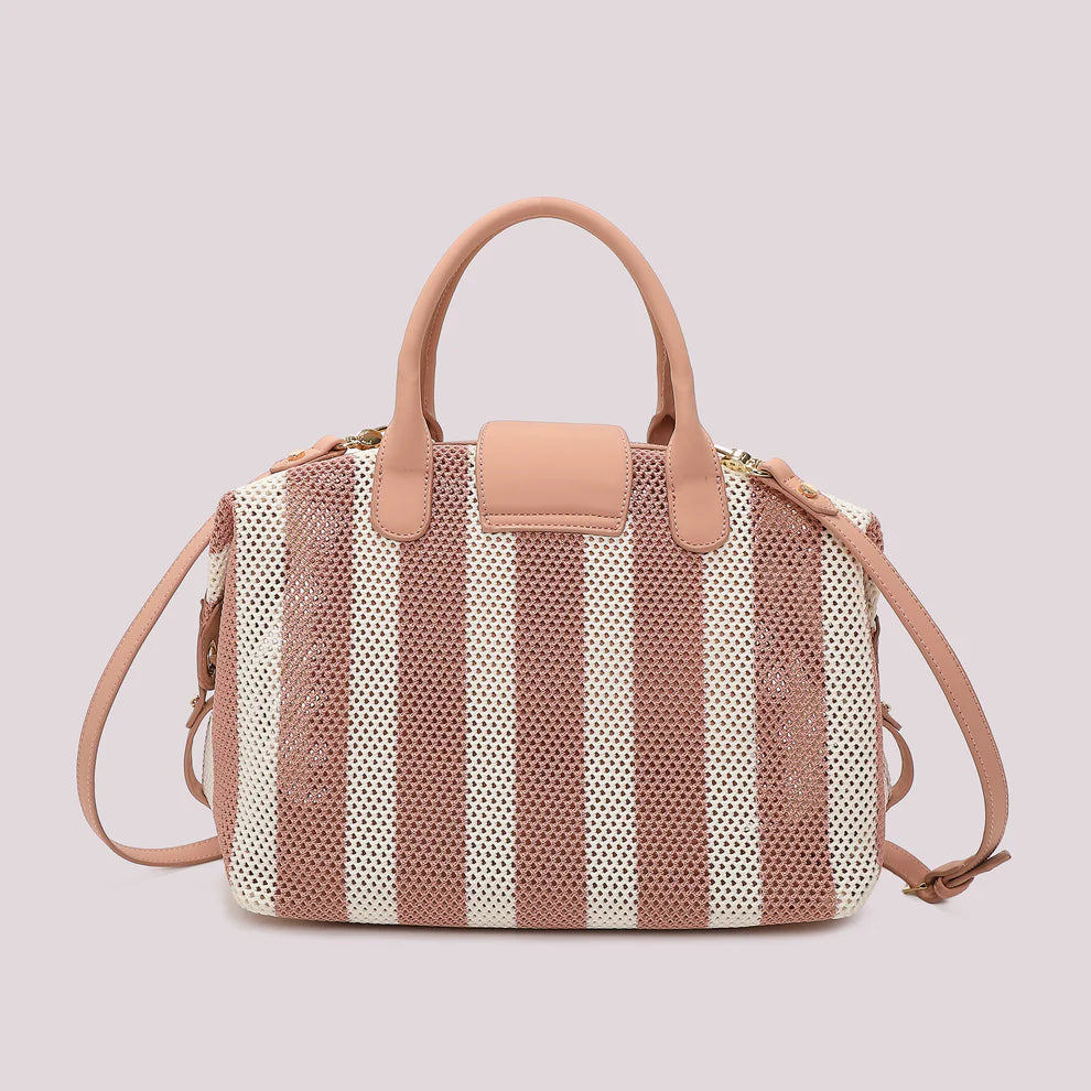 Borsa Bauletto Mimi Mua Rete a Righe PANNA/ROSA TU | Giò Fashion
