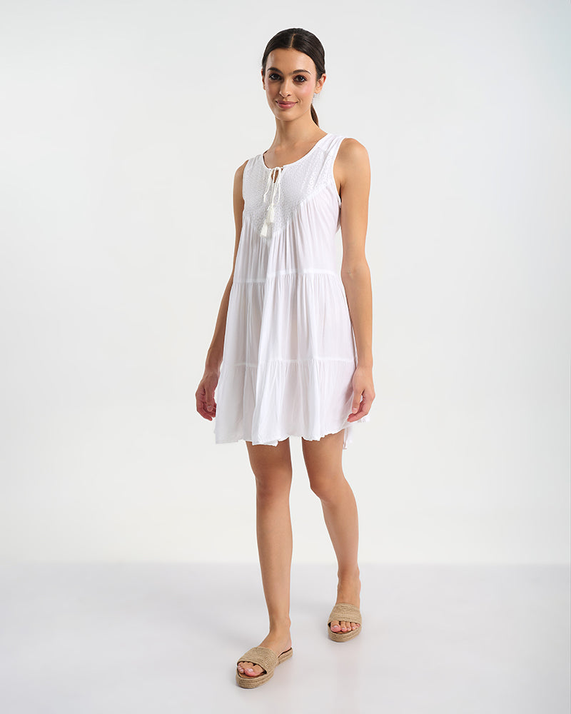 Ble Resort Collection Abito Corto Senza Maniche con Nappine Decorative