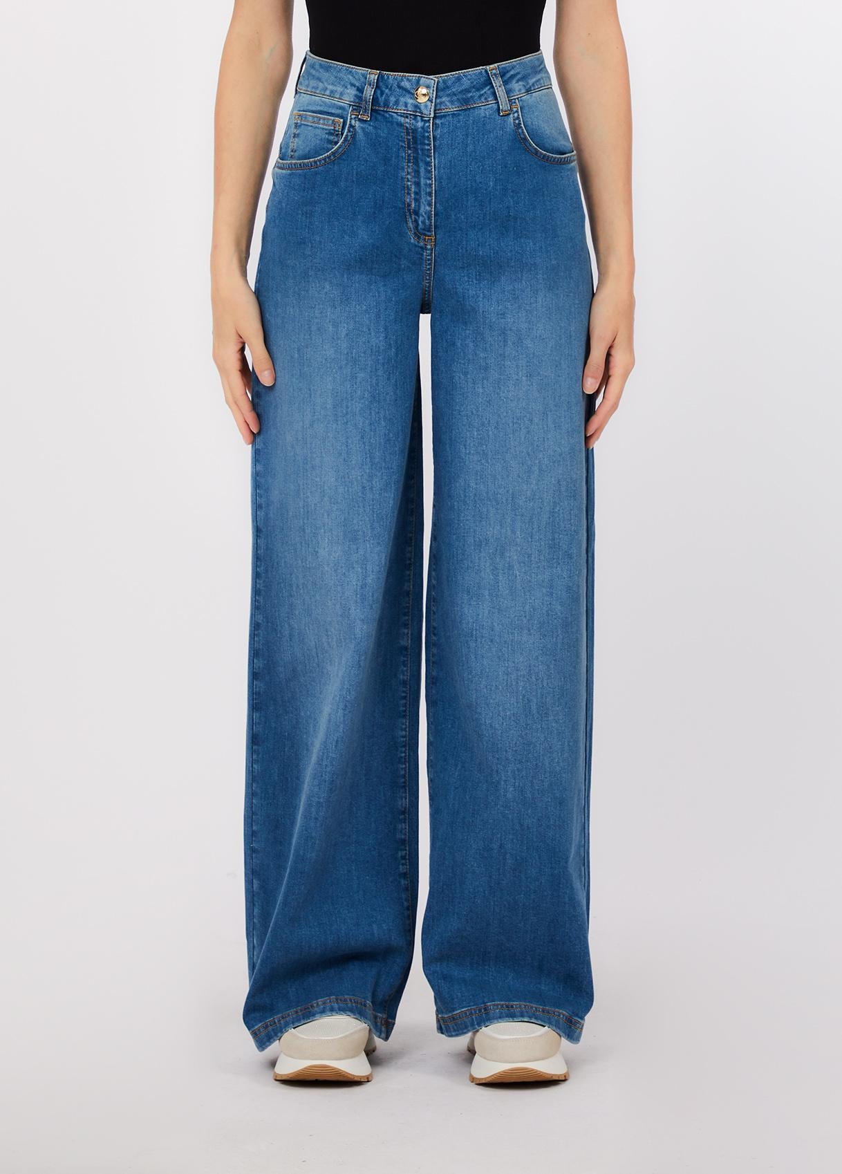 Jeans Liu Jo donna a gamba larga in denim dal lavaggio moderno Denim light blu 25 | Giò Fashion