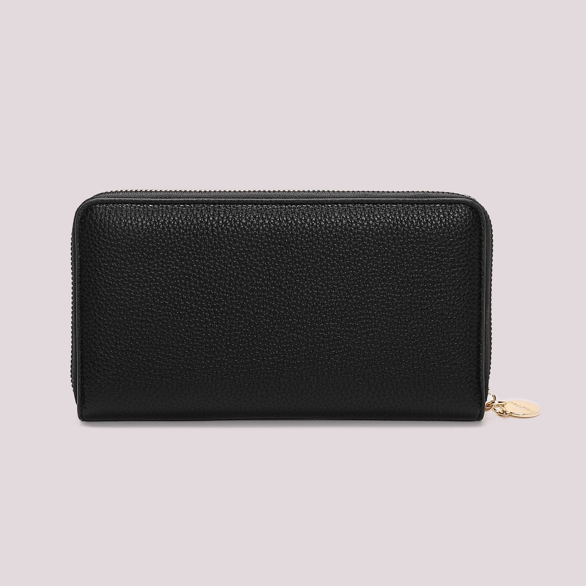 Portafoglio donna Mimi Mua zip around con borchie sottili stile elegante minimal Nero TU | Giò Fashion