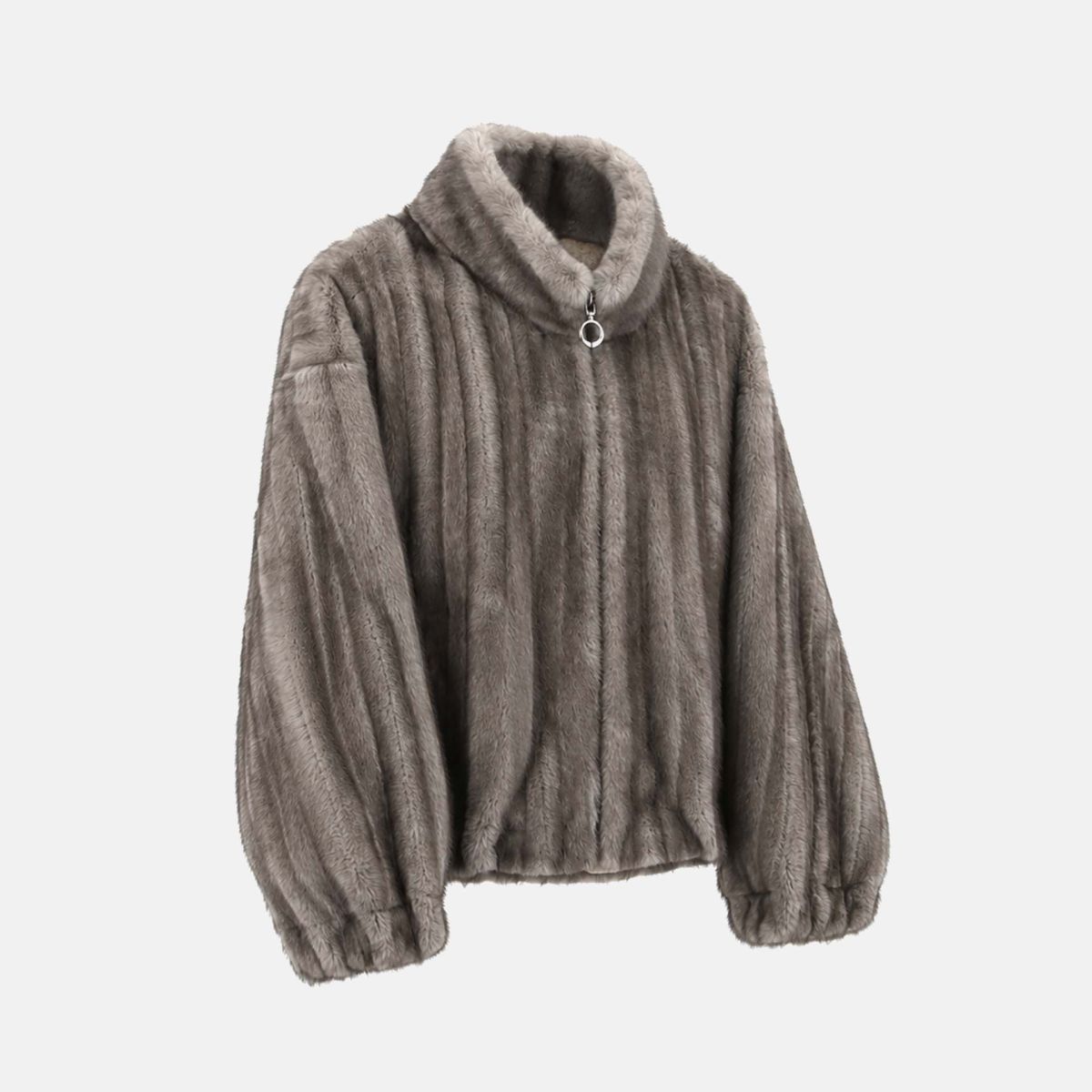 YNOT? Casual – Giacca in Pelliccia Sintetica con Collo Alto e Chiusura Zip