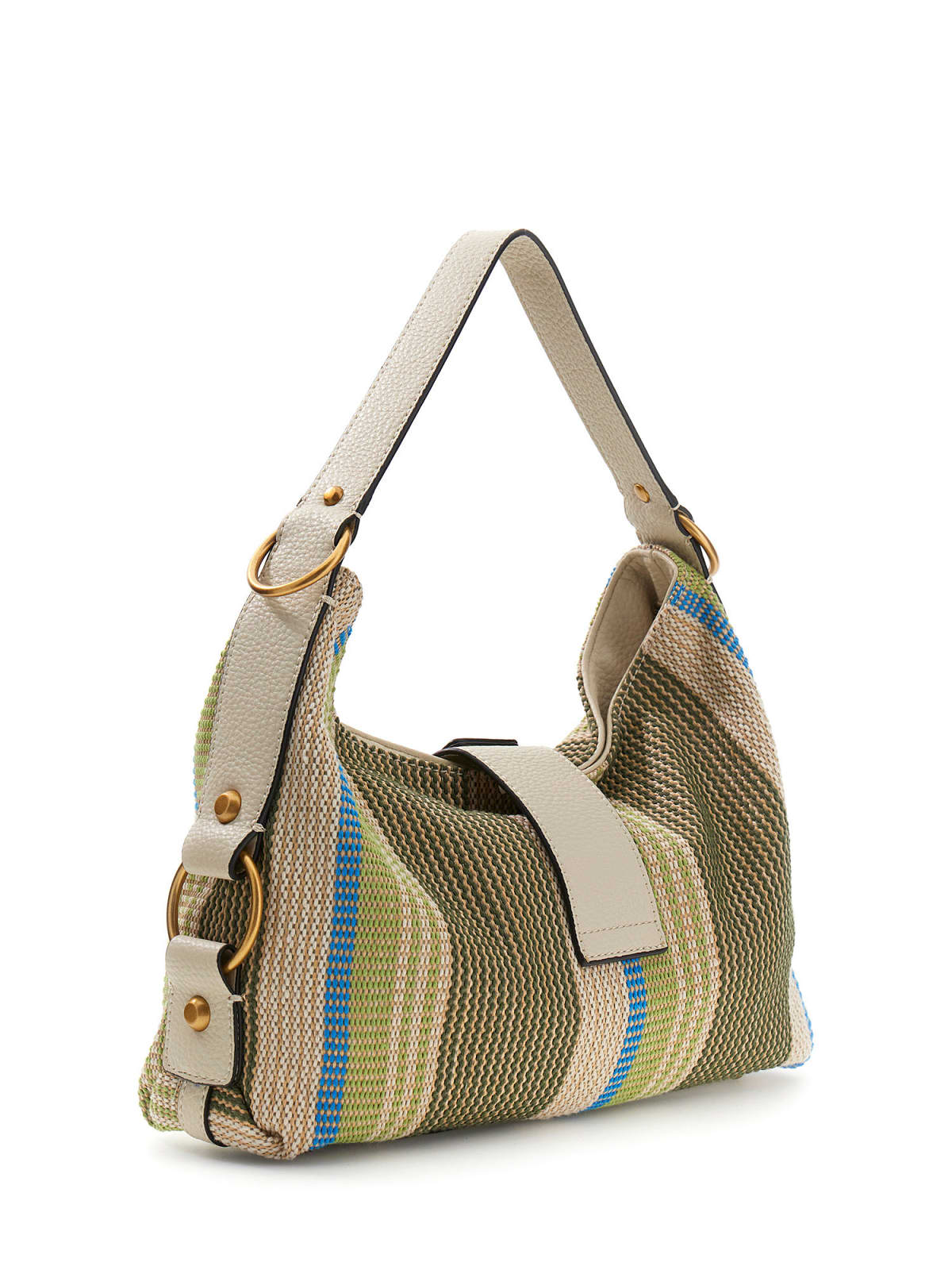 Borsa a spalla Guess donna in tessuto intrecciato a righe con logo frontale OLIVA MULTI TU | Giò Fashion