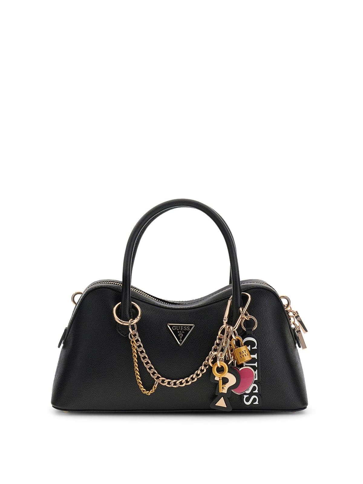 Borsa a mano Guess donna effetto pelle con catena e charm decorativi Nero TU | Giò Fashion
