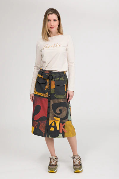 Gonna midi donna Anekke con bottoni frontali e cintura stile artistico NERO M | Giò Fashion