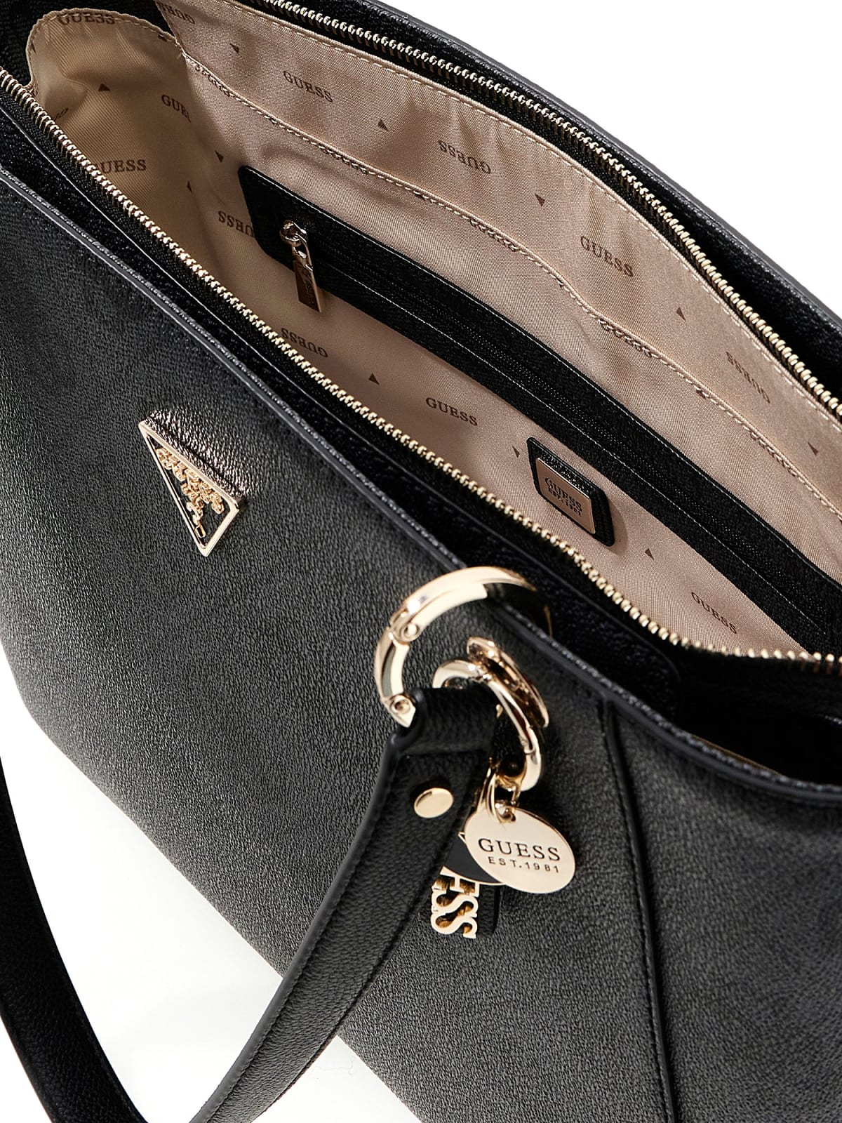 Shopping bag Guess donna logo all over con charm e manici a spalla