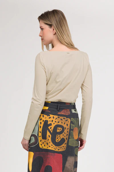 Anekke maglia donna manica lunga con scollo ampio e logo frontale Beige M | Giò Fashion
