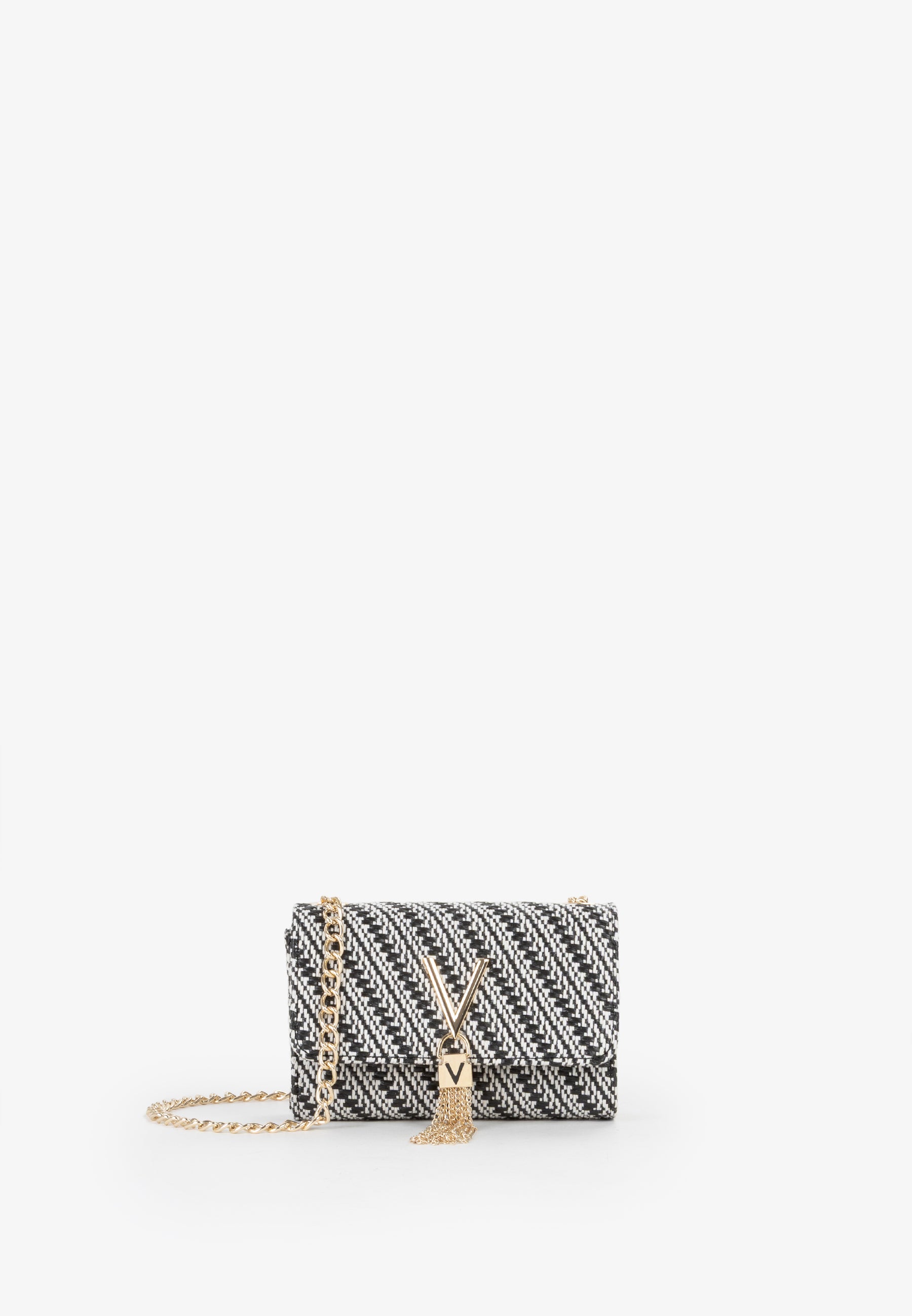 Mini bag donna Mario Valentino in tessuto intrecciato con tracolla a catena NERO/MULTICOLOR TU | Giò Fashion
