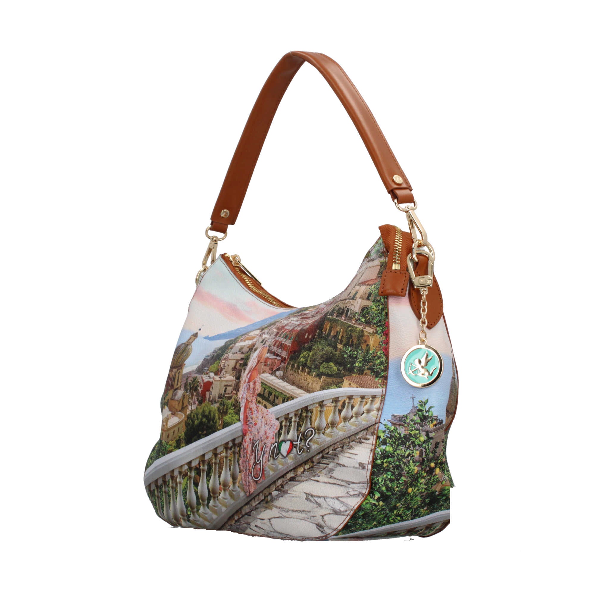 Borsa hobo YNot con stampa artistica e manico removibile per un look versatile