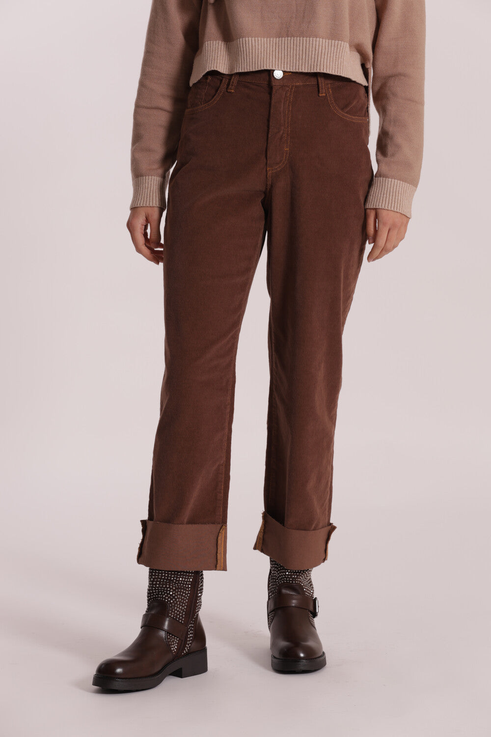 Pantaloni Mimi Mua donna in velluto a coste Marrone XL | Giò Fashion
