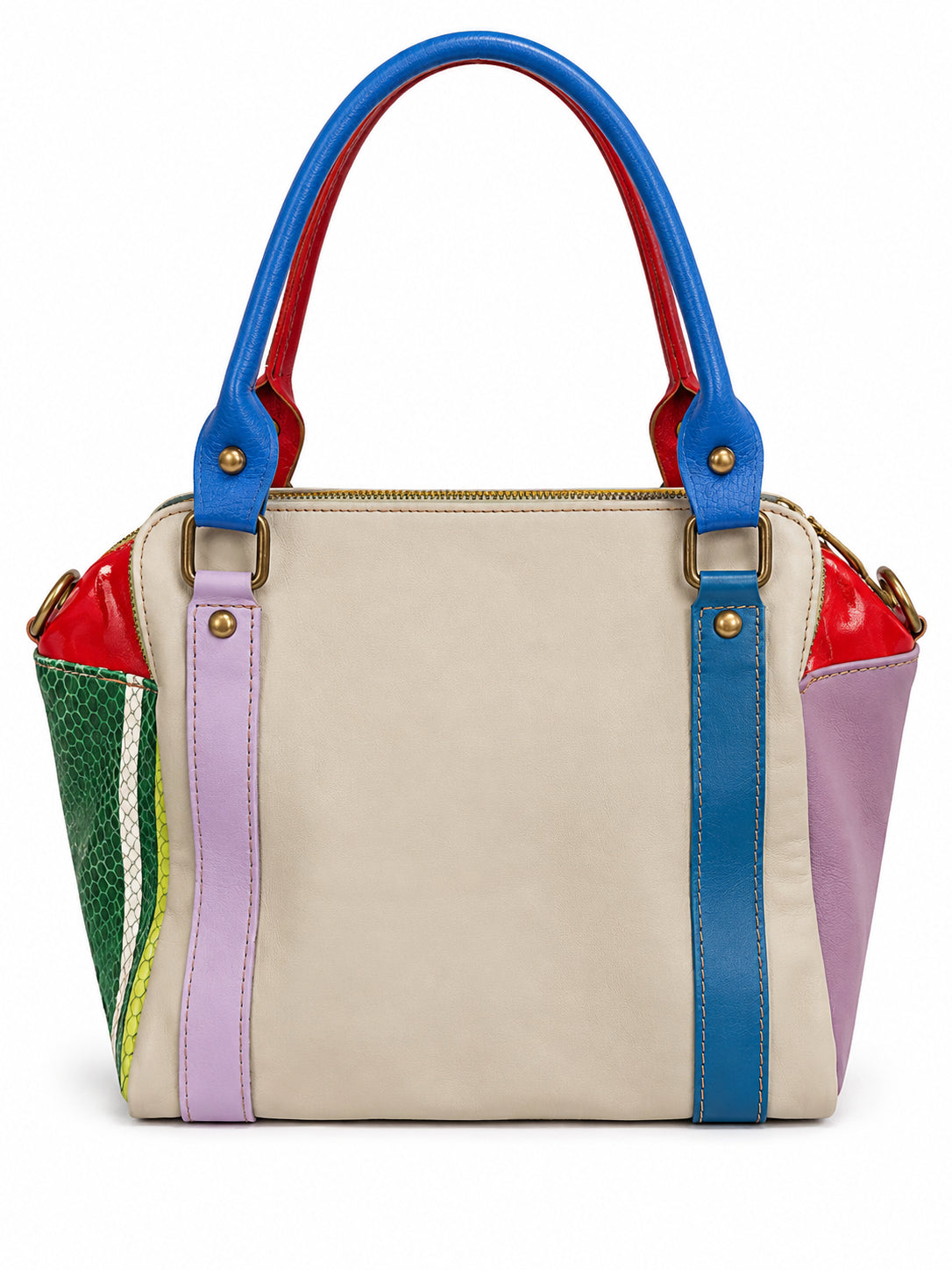 Borsa a Mano Vera Pelle Multicolor Donna con Tracolla