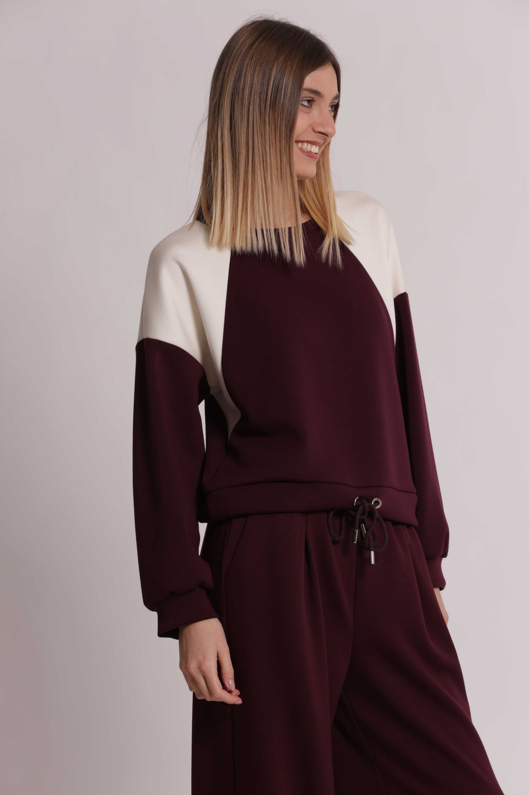 Felpa Donna Bicolore in Scuba Crepe con Coulisse Mimi Mua