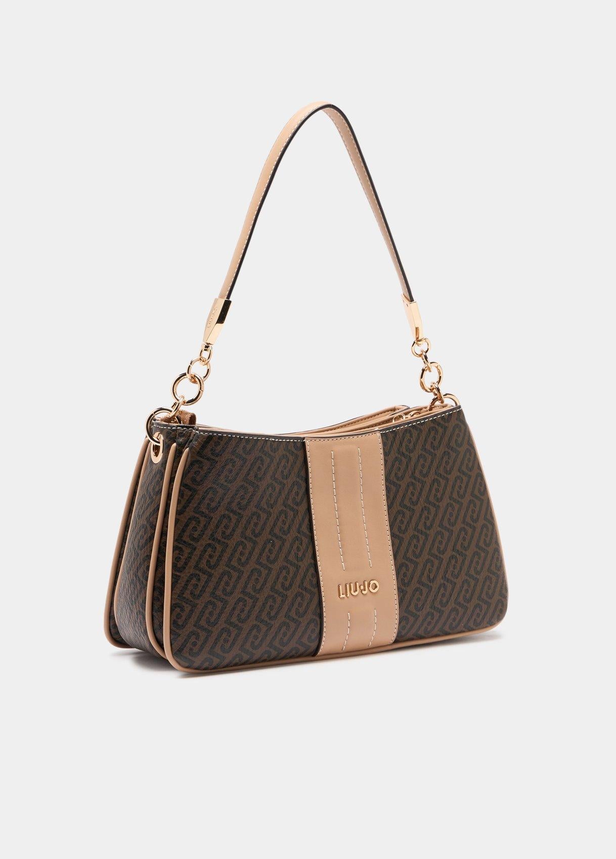 Borsa a Spalla Liu Jo con Stampa Monogram e Dettagli Catena Testa di moro cipria TU | Giò Fashion