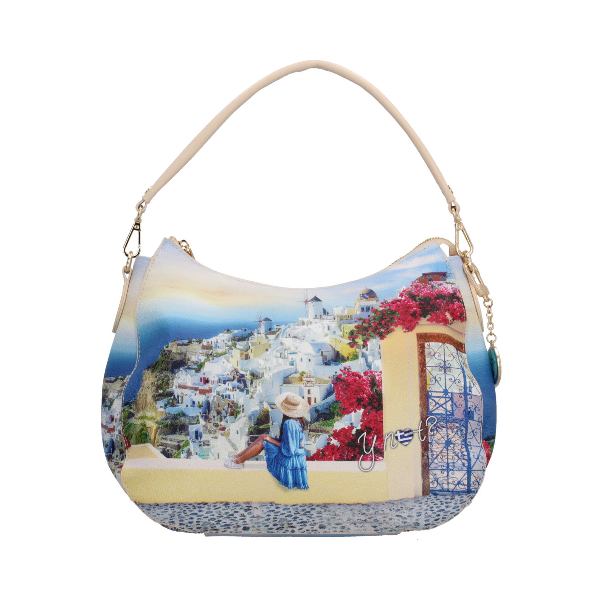 Borsa hobo YNot con stampa artistica e manico removibile per un look versatile