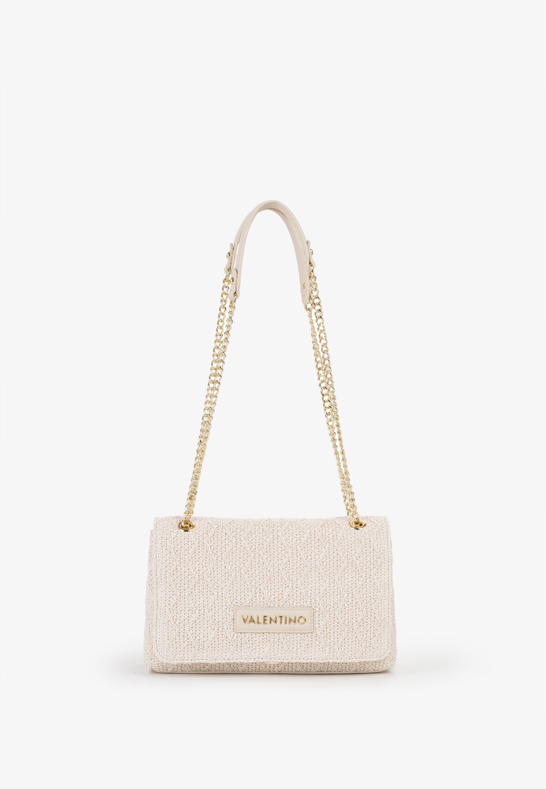 Borsa a spalla donna Mario Valentino con catena dorata e texture lavorata ECRU TU | Giò Fashion