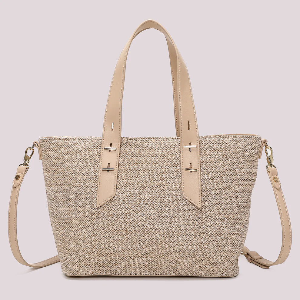 Borsa Donna Mimi Mua Shopping con Tracolla e Doppi Manici Design Intrecciato Beige TU | Giò Fashion