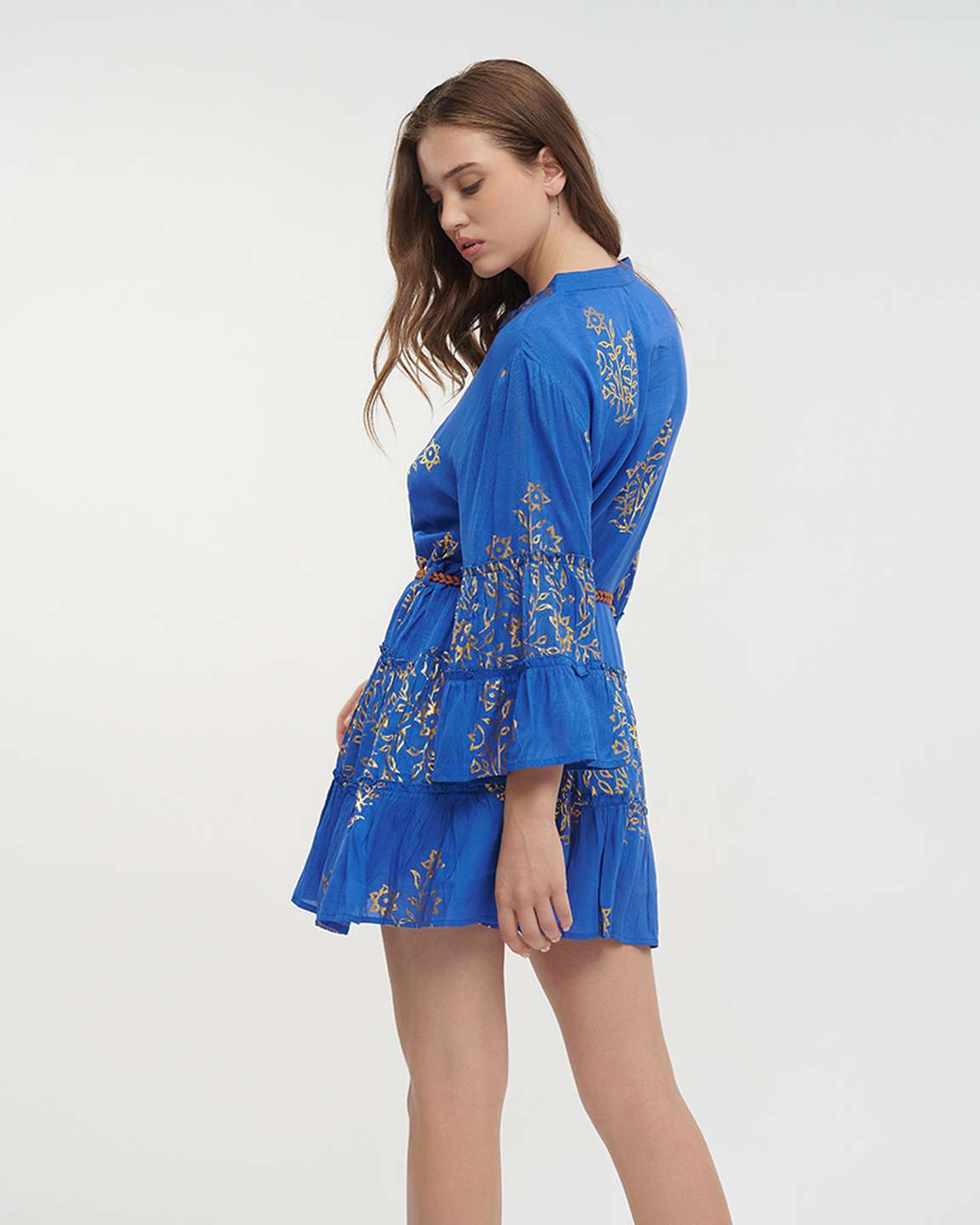 Ble Resort Collection Abito Corto a Maniche Lunghe con Stampe e Cintura