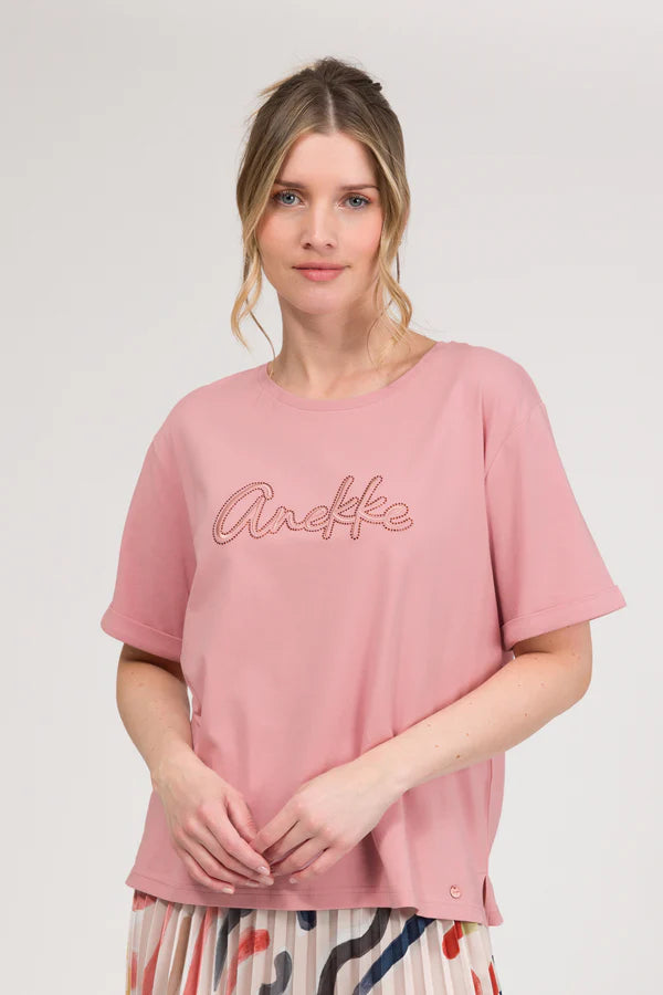 Anekke t shirt donna con logo frontale decorativo stile casual femminile Rosa S/M | Giò Fashion