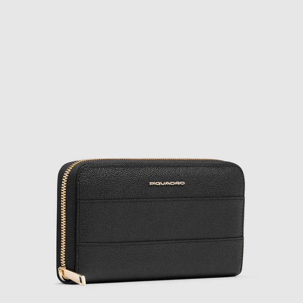 Portafoglio Piquadro in pelle con chiusura zip e scomparti interni