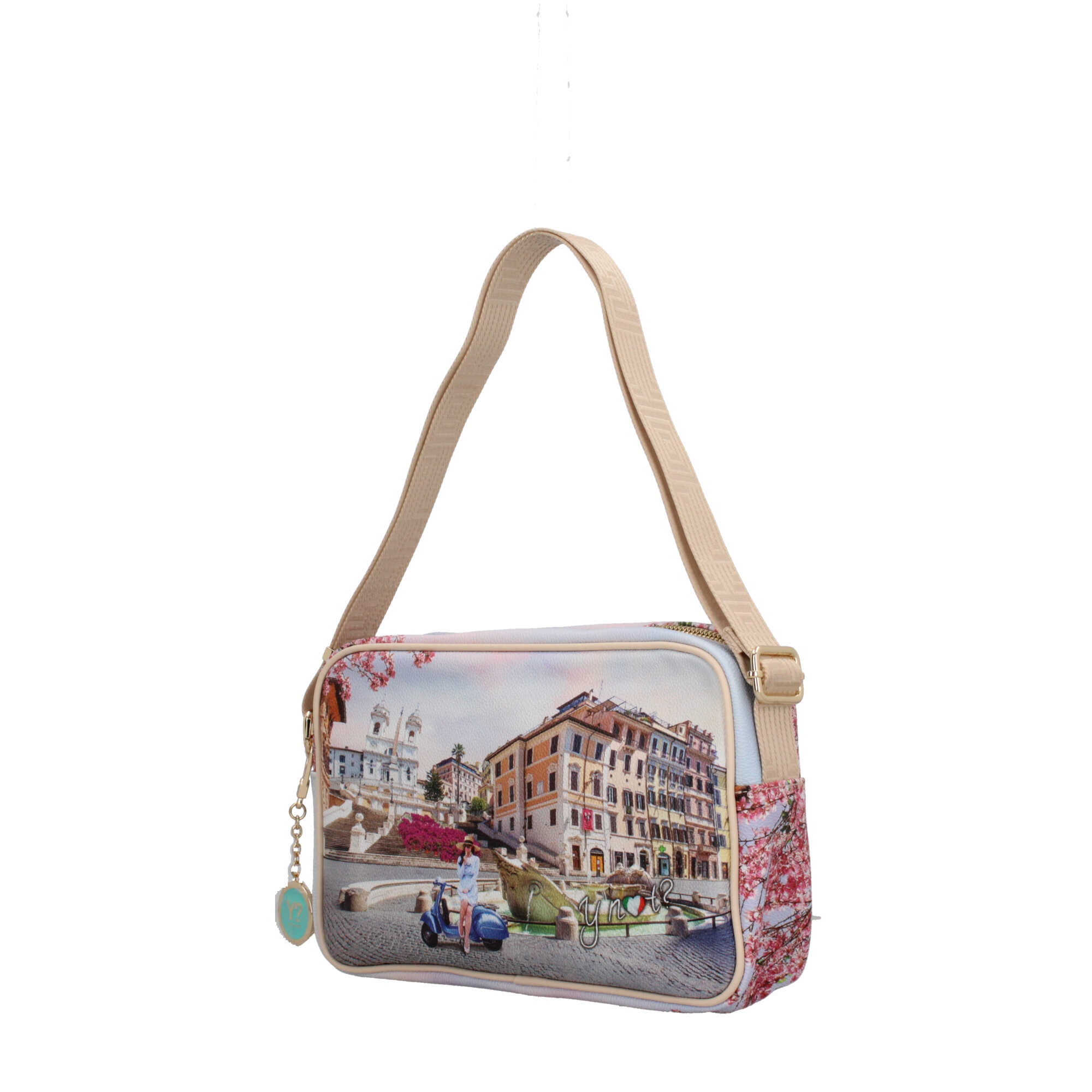 Borsa a tracolla YNot con stampa artistica e chiusura zip