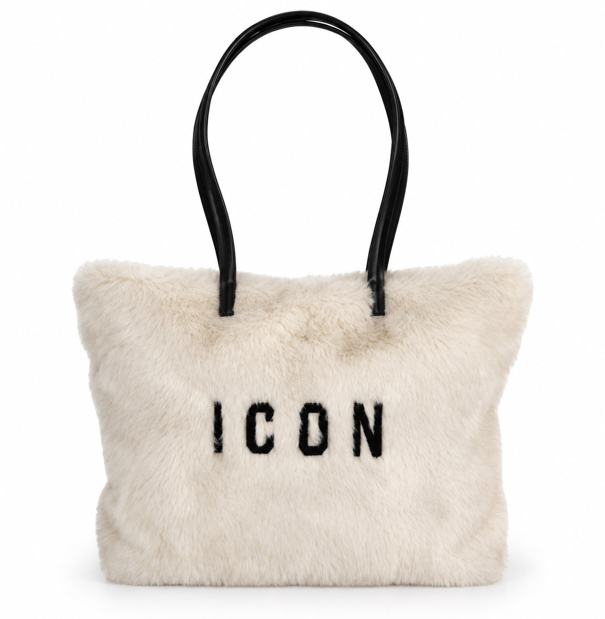 Borsa shopping effetto pelliccia con logo a contrasto