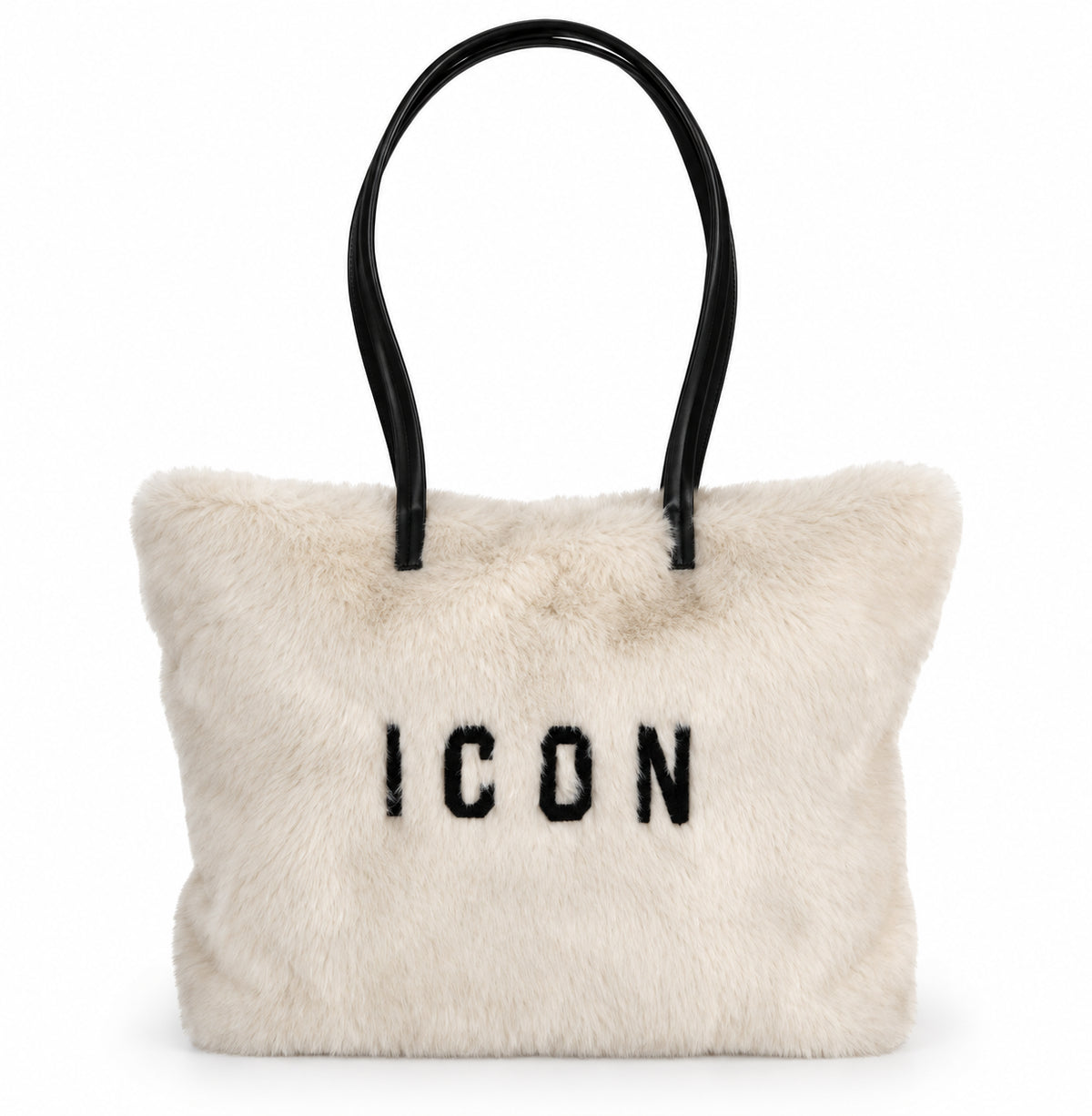 Borsa shopping effetto pelliccia con logo a contrasto