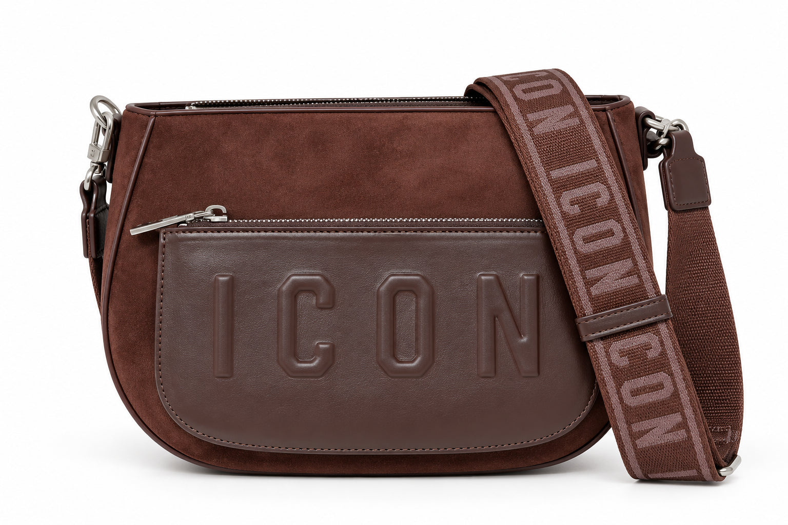 Borsa hobo effetto scamosciato con tracolla logata