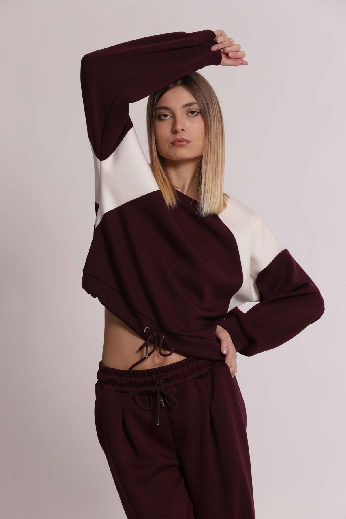 Felpa Donna Bicolore in Scuba Crepe con Coulisse Mimi Mua