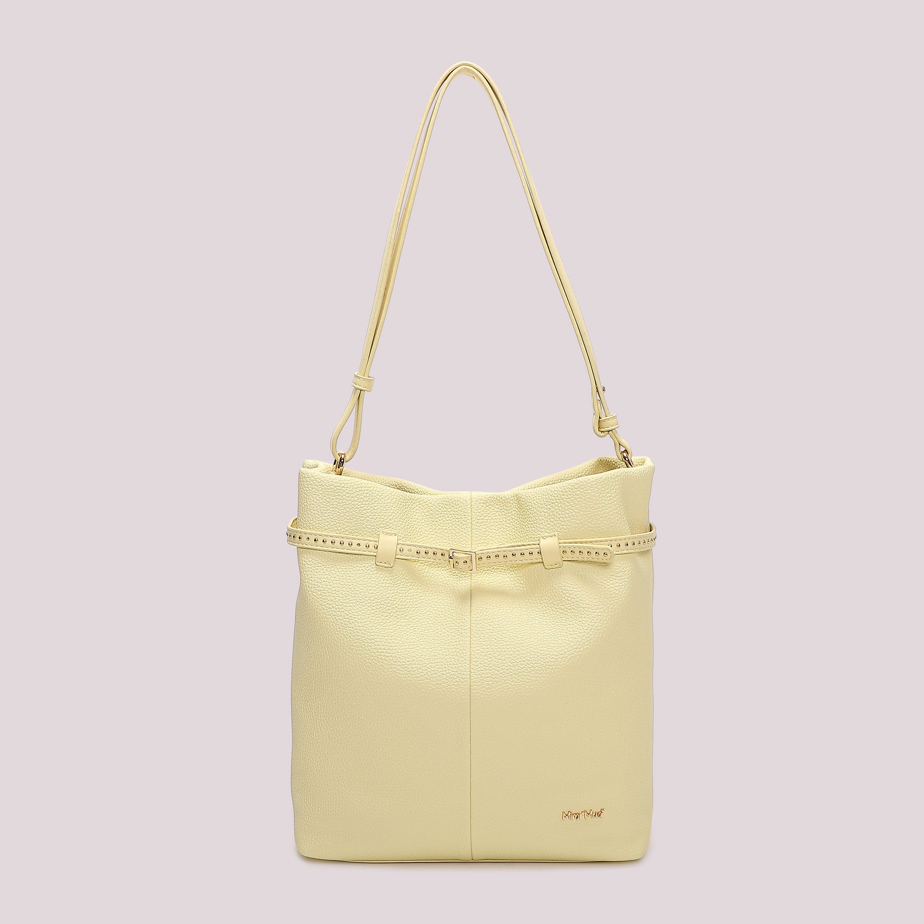 Borsa a spalla Mimi Mua capiente con dettaglio cintura borchiata GIALLO CHIARO TU | Giò Fashion
