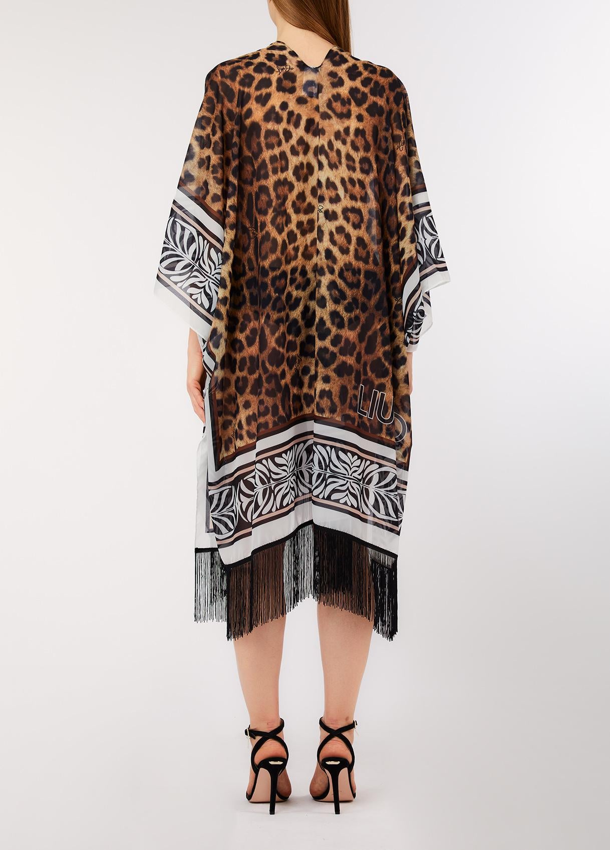 Caftano Liu Jo donna con stampa animalier e frange