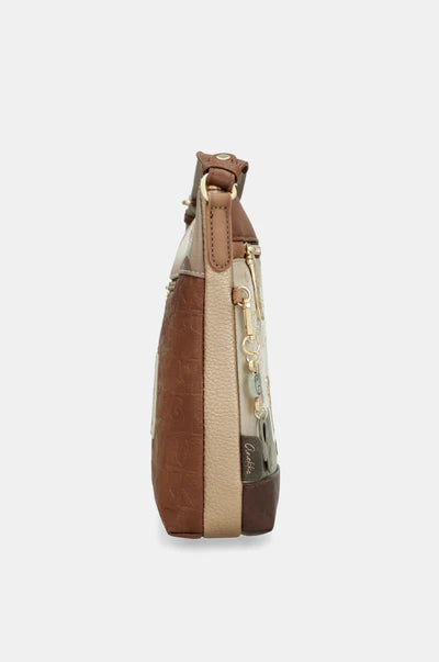 Borsa a tracolla Anekke con tasca frontale e grafica decorativa Marrone TU | Giò Fashion
