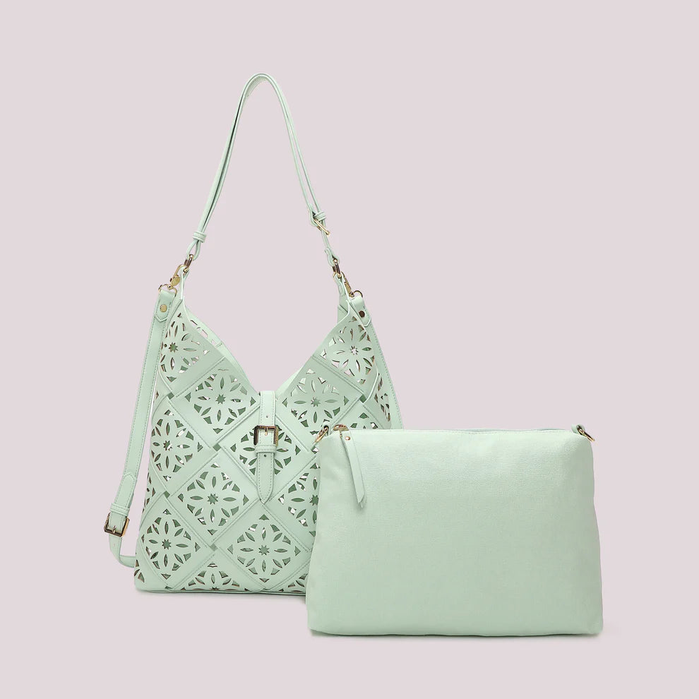 Mimi Mua borsa a spalla traforata elegante con tracolla regolabile VERDE ACQUA TU | Giò Fashion