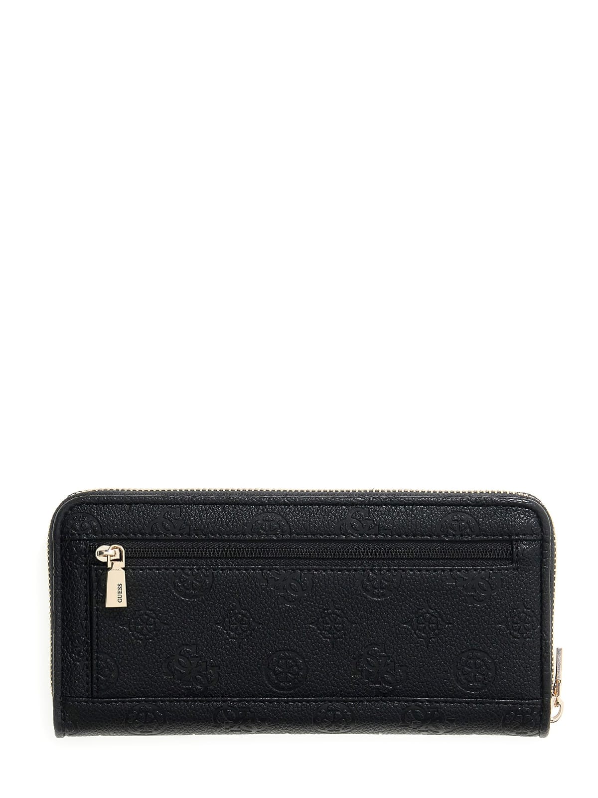 Portafoglio Guess donna zip around con logo emboss e dettaglio metallico NERO LOGO TU | Giò Fashion